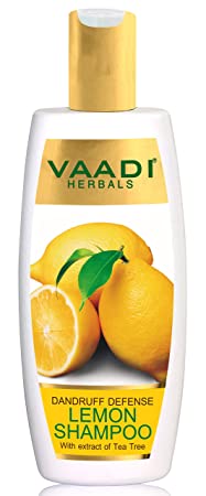 Lemon with Tea Tree Extract Shampoo Dandruff Defense ALL Natural Paraben Sulfate Free Scalp Therapy Moisture Therapy Suitable for All Hair Types - 11.8 Oz - Vaadi Herbals