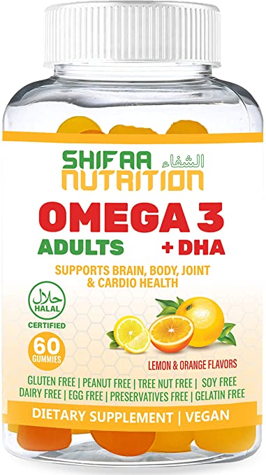 Vegan DHA & Omega 3 Gummy Vitamins for Women & Men, No Omega 3 Fish Oil Burps, Plant Based - Chia Oil & Algae, Brain Supplement, Immune Support Gummies, Omega 3 6 9 Halal Vitamins 20 Servings