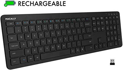 Macally 2.4G Wireless Keyboard, Ultra Slim Full Size Keyboard with Numeric Keypad, Scissor Keycaps, Built in Rechargeable Battery for Computer Desktop PC Laptop Surface Smart TV and Windows 10 8 7