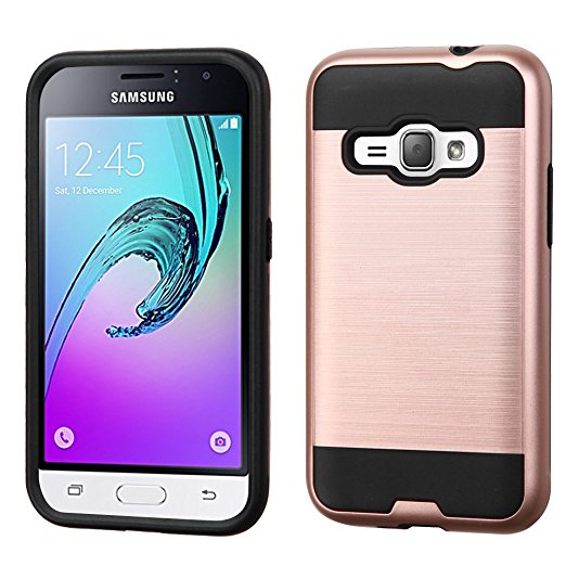 Samsung Galaxy Express 3 (AT&T) - Dual Layer Brushed Matte Hybrid Armor Cover Case [Rose Gold] and Atom LED