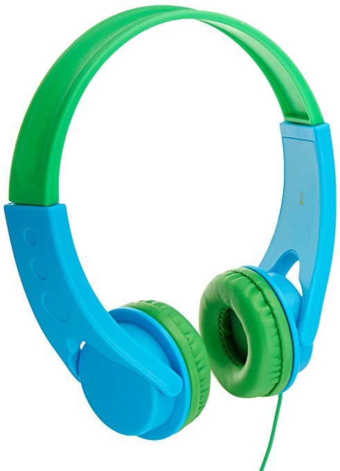 AmazonBasics Volume Limited On-Ear Headphones for Kids - Blue/Green