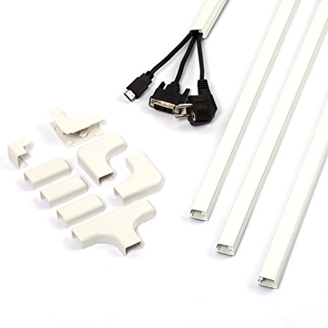 Cable Management Kit by MercorDIY | Premium Quality Self Adhesive 4 x 24" Wire Channels | Cover TV, Computer, Audio, Telephone Cords | Paintable Blends in Any Décor |Peel & Press Installation Raceway