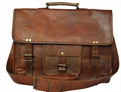 Vintage Style Laptop Bag men [Genuine Leather] Messenger Bag Large 16" 17" Laptop