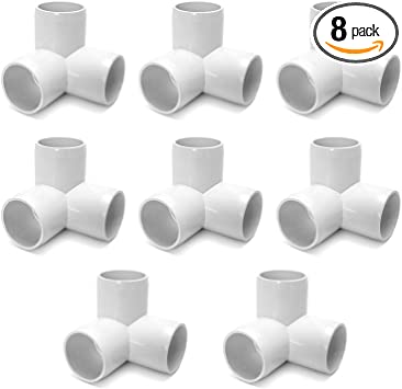 QWORK 3 Way 1 1/4" Tee PVC Fitting Elbow,8Pack PVC Fitting Connector,Furniture Grade,for Building Furniture and PVC Structures,White