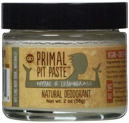 Primal Pit Paste Natural Deodorant, Aluminum Free, Paraben Free, No Added Fragrances, Thyme & Lemongrass Jar