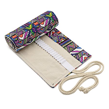 Hipiwe 72 Slot Canvas Roll Up Wrap Pencil Case Hold for Colouring Pencils, Crayons (Bohemian) (Pencils NOT Included)