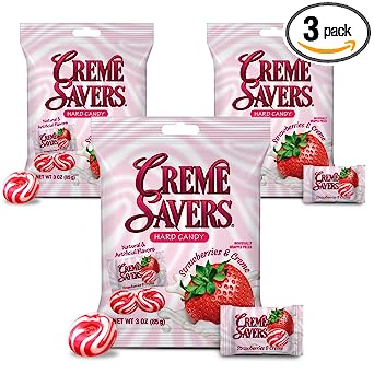 Creme Savers Classic Hard Candy, Old Fashioned Strawberry Crème 3 oz (Pack of 3), Value Pack Individually Wrapped Candies Treats for Kids Children College Students