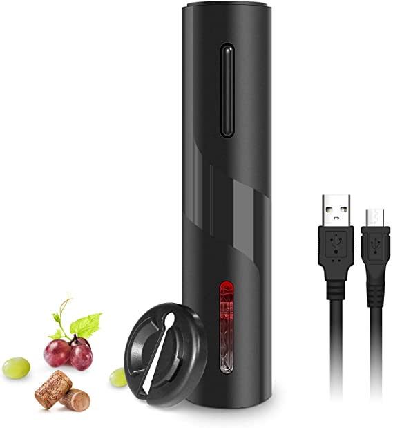 Electric Wine Opener Automatic Electric Wine Bottle Corkscrew Opener Rechargeable with Foil Cutter and USB Cable, Black