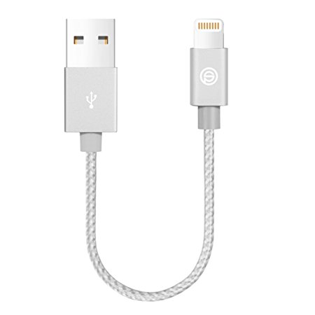 OPSO [Apple MFi Certified] 0.15M / 0.5 ft Nylon Braided Lightning 8-pin to USB Charging Cable / Cord for iPhone 7 6s 6 Plus 5s 5,iPad Pro mini iPod - Silver