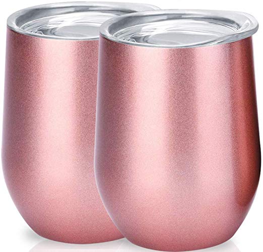 12oz/340ML Wine Tumbler - Vacuum Double Wall Insulated Stemless Water Bottel 18/8 Stainless Steel Wine Glasses for Cold & Hot Drink, Wine, Cocktail, Coffee, Champagne, Outdoor Drinkware Pack of 2