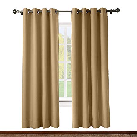 ChadMade Solid Thermal Insulated Blackout Curtains Drapes Antique Bronze Grommet/Eyelet Wheat 52W x 84L Inch (Set of 2 Panels)