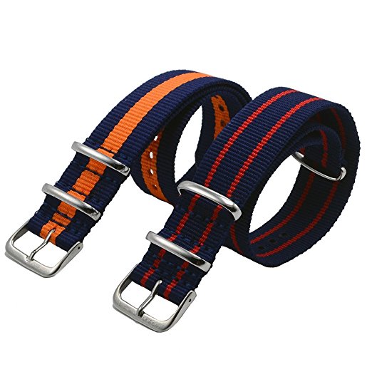 2pcs Carty Watch Bands - James Bond Striped 22mm - Nylon and Stainless Steel Straps for Mens