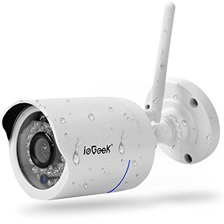 Bullet IP Camera Outdoor -ieGeek Waterproof Home Security Surveillance (Easy Setup, Megapixel 720P HD, Night Vision, Motion Detect, Email Alert, Remote View Via Smart Phone/Tablet/PC, Up to 128GB SD)