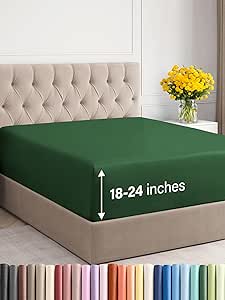 Extra Deep Queen Fitted Sheet - Hotel Luxury Single Fitted Sheet Only - Easily Fits 18 inch to 24 inch Mattress - Soft, Wrinkle Free, Breathable & Comfy Extra Deep Pockets Emerald Green Fitted Sheet