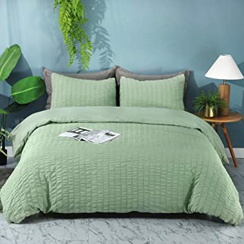 2 Pieces Duvet Cover Set, Soft Microfiber, Green Seersucker Textured Duvet Cover Set, Twin Bedding Set for Women/Men, College Dorm Bedding Set for Teens, Hotel Comforter Cover Set (Green Twin)