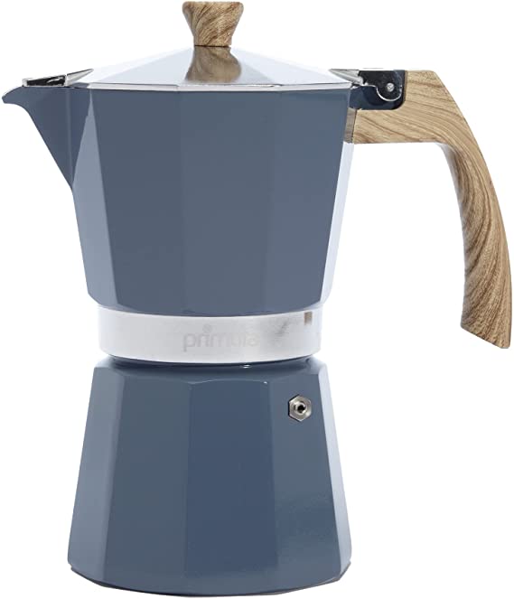 Primula Aluminum Stove Top Espresso Maker, Percolator Pot for Moka, Cuban Coffee, Cappuccino, Latte and More, Perfect for Camping, 6 Cup, Blue