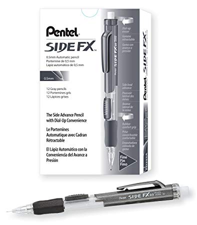 Pentel Side FX Mechanical Pencil, 0.5mm, Black Barrel, Box of 12 (PD255A)