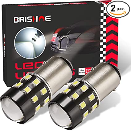 BRISHINE Super Bright 1157 2057 2357 7528 BAY15D LED Bulbs 6000K Xenon White 24-SMD LED Chipsets with Projector for Backup Reverse Lights, Brake Tail Parking Lights, Daytime running Lights(Pack of 2)