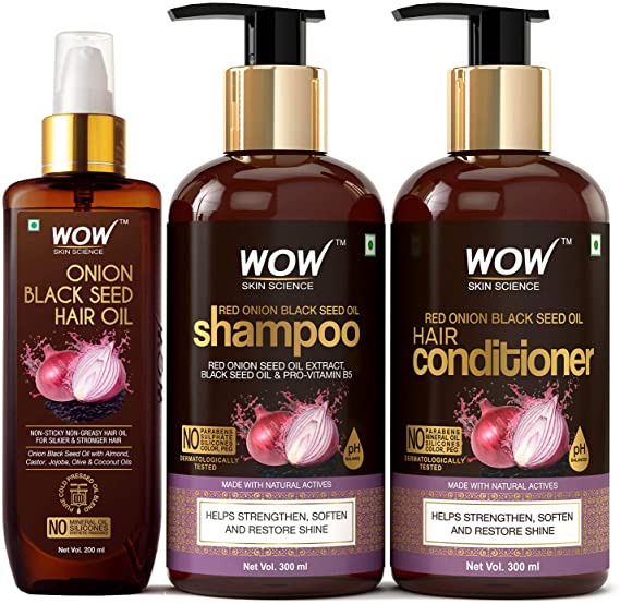 WOW Skin Science Onion Black Seed Oil Ultimate Hair Care Kit (Shampoo   Hair Conditioner   Hair Oil), 800 ml