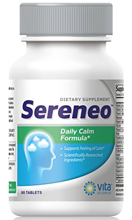Sereneo Natural Anxiety Relief and Support for Daily Stress. Calm Your Mind and Body with Magnesium, Chamomile, Valerian. Promote Serotonin Boost, Fast Acting 90 ct.