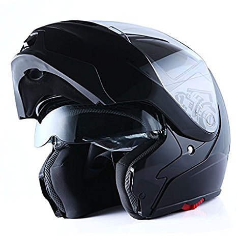 1Storm Motorcycle Street Bike Modular/Flip up Dual Visor/Sun Shield Full Face Helmet (GlossyBlack, Large)