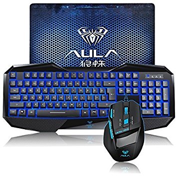 DEATH WINGS AULA SHZ Gaming Keyboard and Mouse Combo Backlit Wired USB with Gaming Mouse Pad Blue