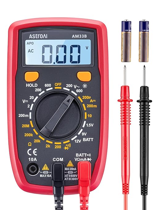 AstroAI Digital Multimeter Tester 2000 Counts with DC AC Voltmeter and Ohm Volt Amp Meter; Measures Voltage, Current, Resistance, Continuity and Diode (AM33B)