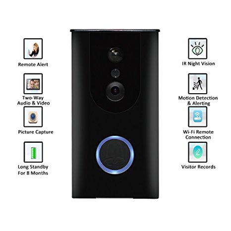 Zology WiFi Video Doorbell, Battery Powered HD Wireless Smart Ring Door Bell Camera with Two-way Audio Intercom, Night Vision,Microphone for iPhone and Android (Black)