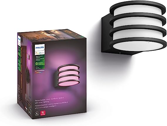 Philips Hue White and Color Ambiance Lucca Outdoor Wall Light Fixture - 1 Pack - Weatherproof - Requires Hue Bridge - Works with Amazon Alexa, Apple HomeKit and Google Assistant