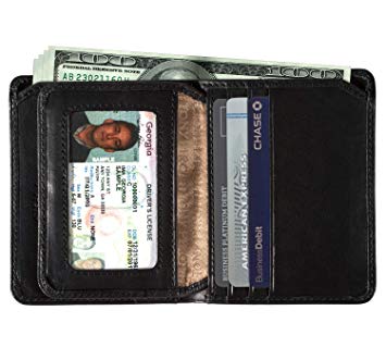 Mens Vertical Bifold ID Wallet Front Pocket Minimalist Card Case Italian Leather