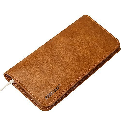 Smartphone 5.7 inch Case Wallet, Jisoncase® [Retro Cowhide Leather] [3 Card Slot] [Flip] [Slim Fit] [Luxury] [Magnetic Closure] - For iPhone 6S 6 Plus Samsung Galaxy S6 Edge Plus Other Cellphone Brown