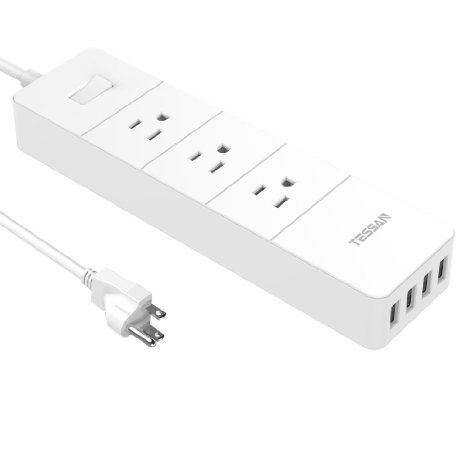 TESSAN 3 Outlet Surge Protector(1700J) Power Strip with 4 USB Charging Ports(20W) Bulit in 5 Feet Cord for iPhone 6s/6/6 plus, iPad Air 2/Mini 3, Samsung Galaxy S6/S6 Edge/Note 5, HTC M9, Nexus(WHITE)