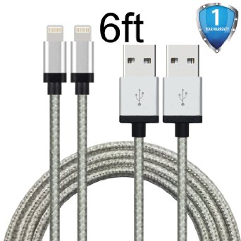 G-POW 2Pack 6ft Nylon Braided Lightning Cable USB Cord Charging Cable for iphone 6s 6s plus 6plus 65s 5c 5iPad Mini AiriPad5iPod Compatible with iOS9White