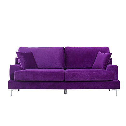 Ultra Modern Plush Velvet Living Room Sofa (Purple)