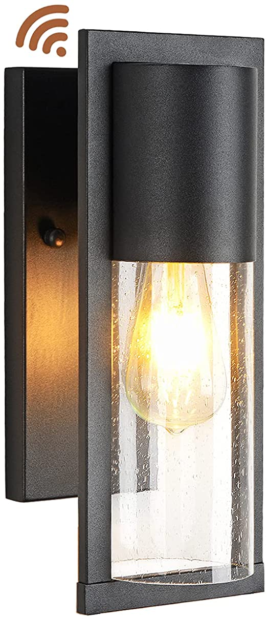 Outdoor Dusk to Dawn Wall Lights with Photocell Modern Farmhouse Porch Light Waterproof Exterior Wall Lantern Black with Seed Glass, Sensor Outside lamp for House Garage, Front Door Light, 14.2" H