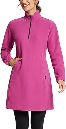 BALEAF Women's Polar Fleece Dress Long Vest Sweatshirt Tunic Dress Quarter Zip Pullover Winter Outfits Pocket