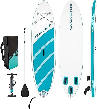 INTEX AquaQuest Inflatable Paddle Board Series: Includes Adjustable Paddle and High Pressure Pump – Tri-Fin Design – Slip-Resistant EVA Pad – Storage Rope – Drop Stitch Core