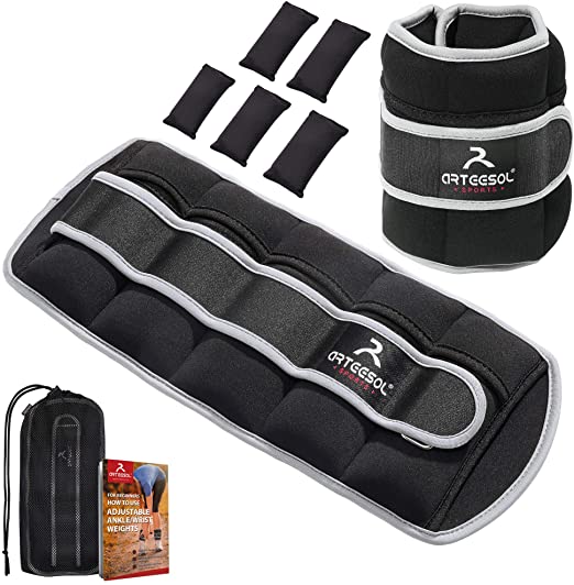 arteesol Adjustable Ankle Weights(2 Pack), 0.4 lbs-9.7 lbs for a Pair, 0.2 lbs-4.85 lbs Per Pack; Wrist Weights with Carrying Bag | Leg Weights | Ankle & Wrist Weights | Adjustable Ankle Weights