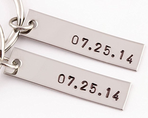 2 Piece Anniversary Date Keychain Set | 2 Keyrings | Date Tag