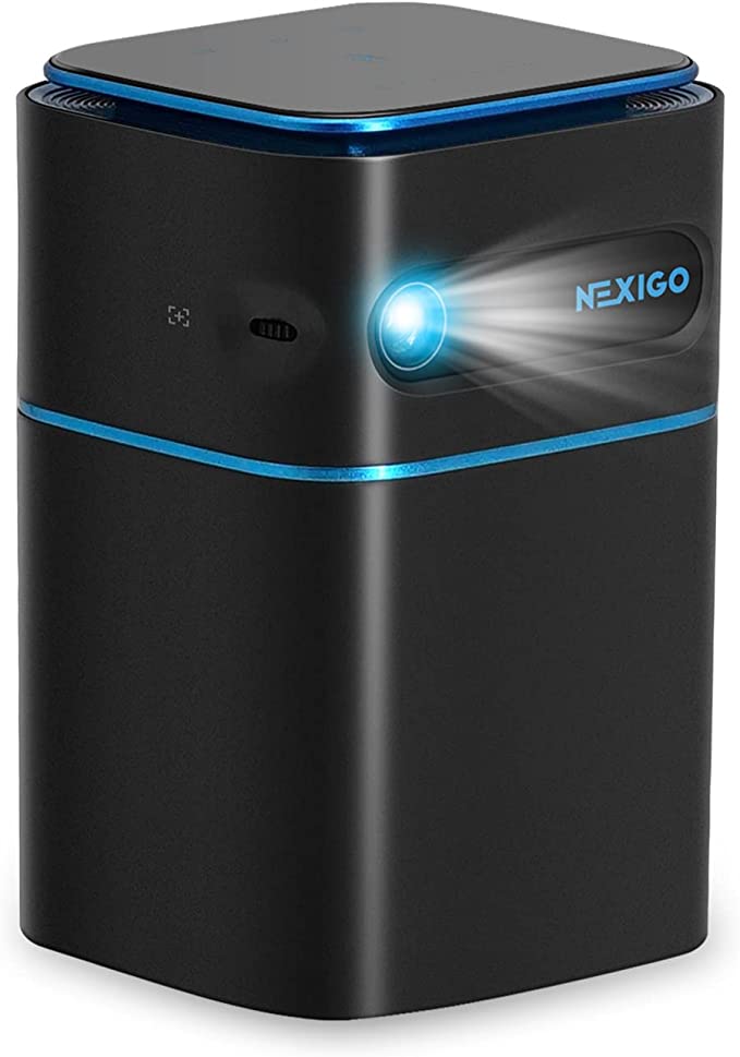 NexiGo Smart WiFi Mini Portable Projector, 4K Supported, with Android 9.0, [100 ANSI - Over 3000 Lux], DLP Bluetooth Pico Video Projector, 4-Hours Playtime, Neat Projector, Home Entertainment