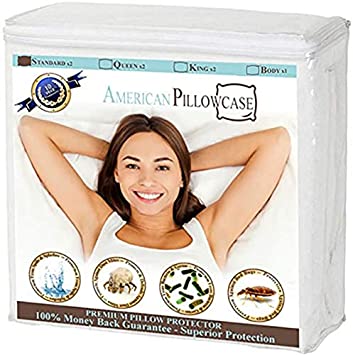 American Pillowcase Pillow Protectors Zippered Standard - Dust Mite, Bacteria, Allergy Control - Waterproof Encasement - Bed Bug Proof! (Standard Size, Set of 2 Pk)