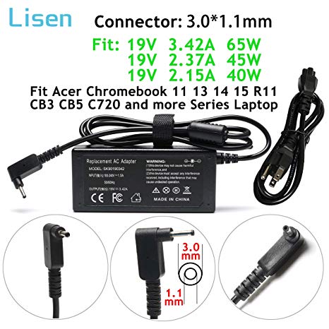 65W/45W/40W Adapter Charger Power Cord for Acer Chromebook 15 14 13 11 C720 C720P C730 C730E C731 C731T C735 CB3 CB5 CB3-111 CB3-131 CB3-132 CB3-431 CB3-531 CB3-532 CB5-132T CB5-311 CB5-311P CB5-571