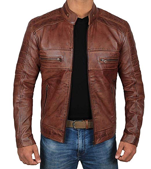 fjackets Brown Leather Jacket Men - Genuine Lambskin Mens Leather Jacket