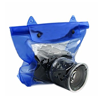 Luniquz DSLR SLR Camera Waterproof Bag Housing Case Pouch Cover for Canon Nikon -Blue