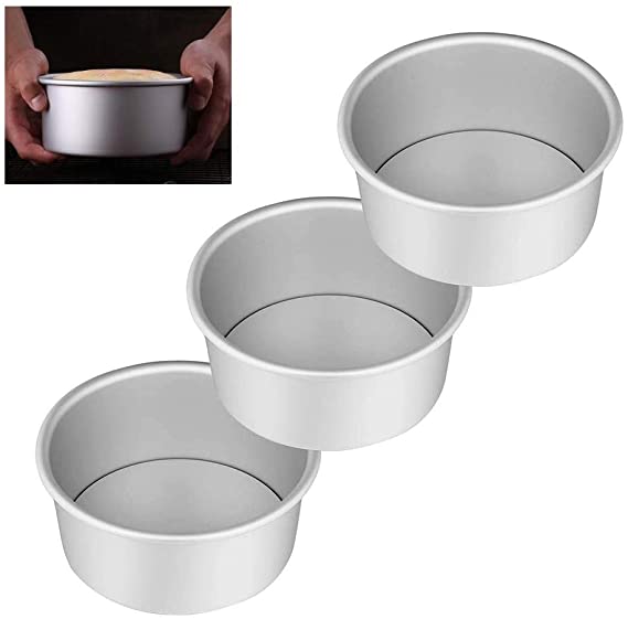 6 Inch Round Cake Pans Set of 3, Aluminum Baking Pan with Removable Bottom, One-piece Molding & Leakproof Round Layer Cake Pans Tin Set for Baking Cooking, Fit Oven/Pots/Pressure Cooker