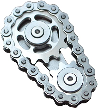 FXCOOLCT Bike Chain Gear Fidget Spinner, Double Gears Figity Spin Finger Stainless Steel, Figit Toy for Adults Kids SS Material Silver