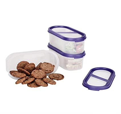 SIMPARTE Bakers Set | Pantry Airtight Food Storage Containers | 2.2 Cup | 3 Container Set | Microwave & Dishwasher Safe | BPA Free | Freezer Safe | Space Saver Modular Design (Purple Lids)