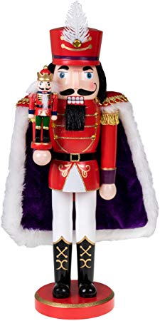 Clever Creations Red Prince Wooden Nutcracker Wearing Purple Cape Holding Toy Nutcracker Gift | Festive Decor | Perfect for Shelves and Tables | 100% Wood | 14" Tall