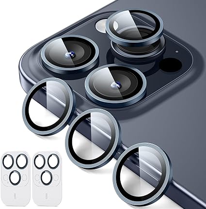 ESR Camera Lens Protector for iPhone 15 Pro Max/15 Pro/14 Pro Max/14 Pro, Armorite Individual Lens Protectors, Scratch-Resistant Ultra-Thin Tempered Glass with Aluminum Edging, Set of 2, Dark Blue