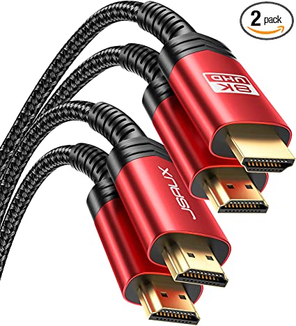 8K HDMI Cable 2.1 25FT 2-Pack，JSAUX 48Gbps 8K & 4K Ultra High Speed Cord (8K@60Hz 7680x4320, 4K@120Hz)) eARC HDR10 HDCP 2.2 & 2.3 3D, Compatible for PS5/PS4/X-Box/Roku TV/HDTV/Blu-ray/LG/Samsung QLED